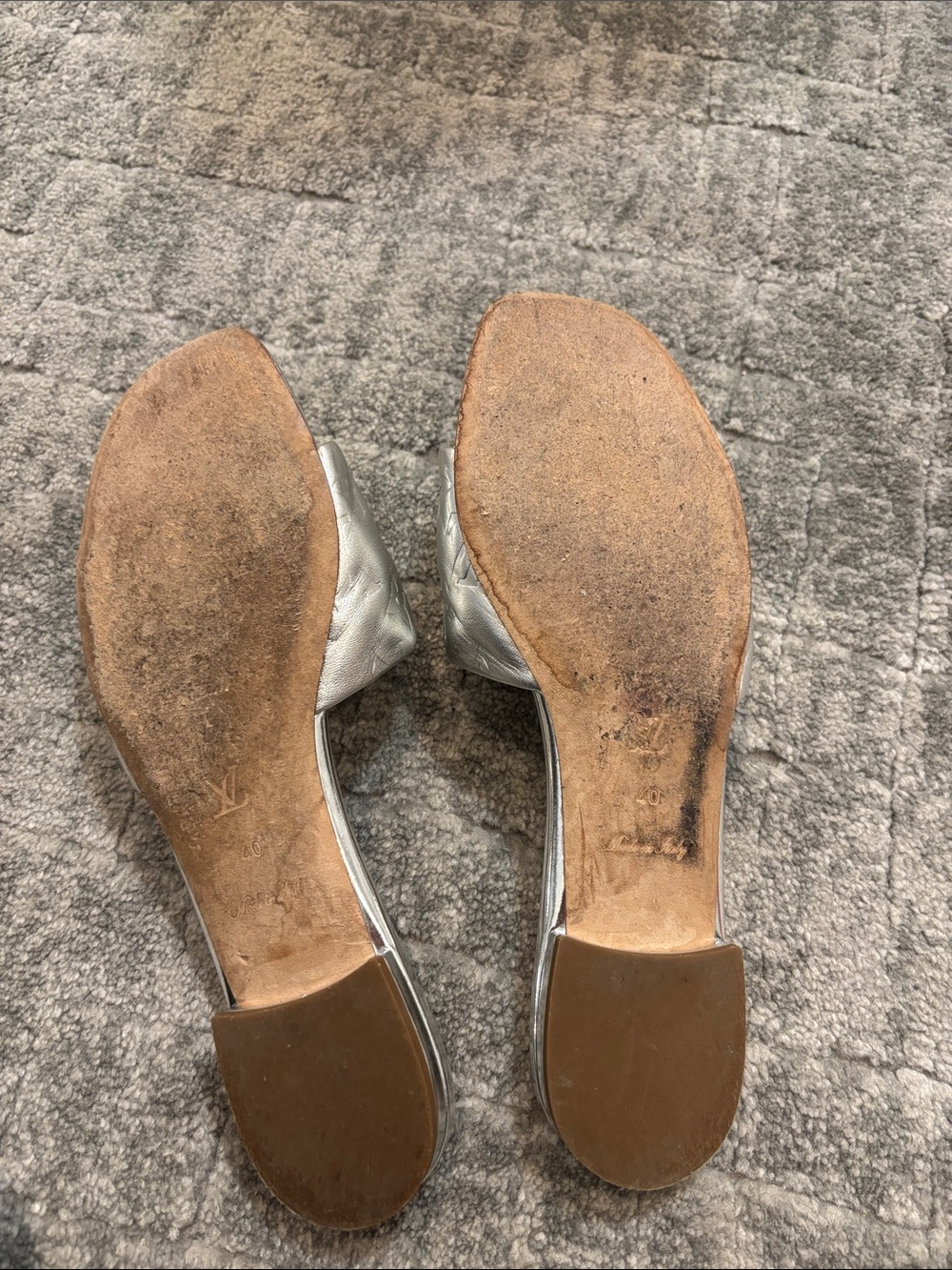 Louis Vuitton Silver Embossed Monogram Slide Mules - Picture 2 of 3